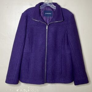 LANDS’ END Wool Blend Coat Purple Zipper Front 12 Petite